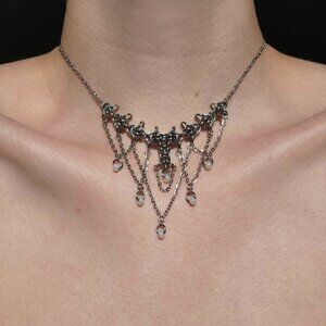 Gothic victorian silver and white pearl chandelier chainmail necklace